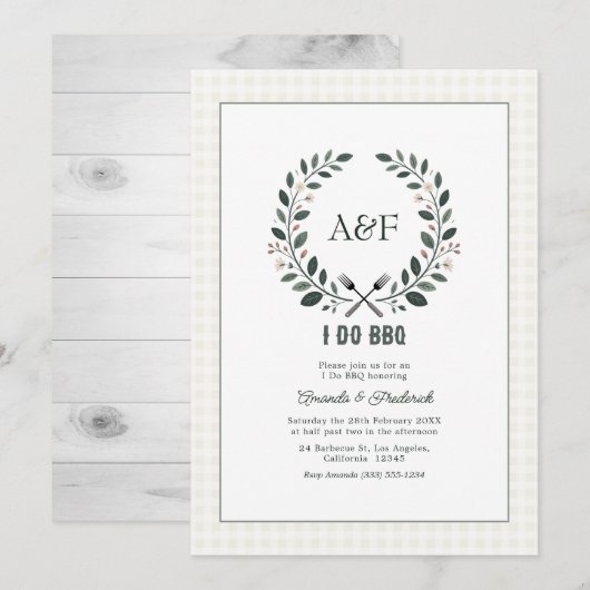 Invitation Mariage rustique Monogramme Je fais du BBQ (Devant / Derrière)