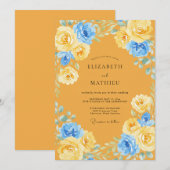 Invitation Mariage Rustique Moutarde Pétales Azur (Devant / Derrière)