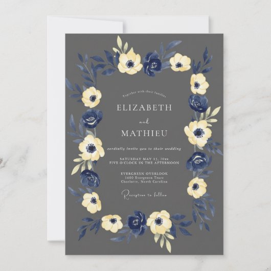Invitation Mariage rustique Navy Yellow Blossom (Devant)