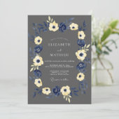 Invitation Mariage rustique Navy Yellow Blossom (Debout devant)