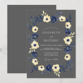 Invitation Mariage rustique Navy Yellow Blossom (Devant / Derrière)