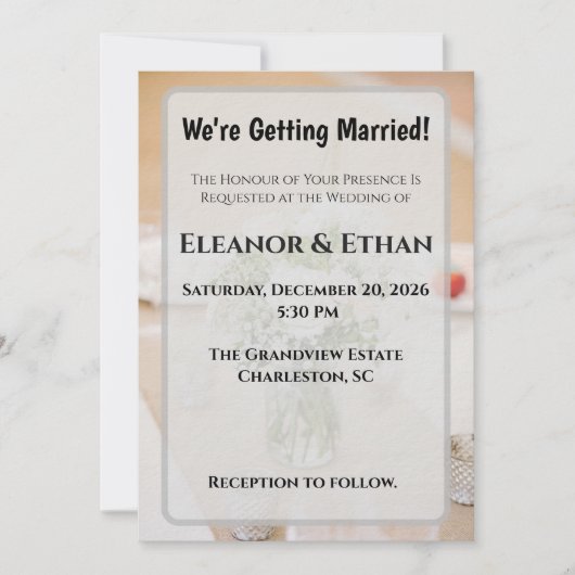 Invitation Mariage Rustique Neutre Rose Blanche Pot en Verre (Devant)