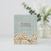 Invitation mariage rustique occidental campagne beige dentell (Debout devant)