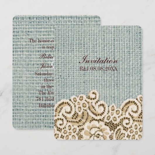 Invitation mariage rustique occidental campagne beige dentell (Devant / Derrière)