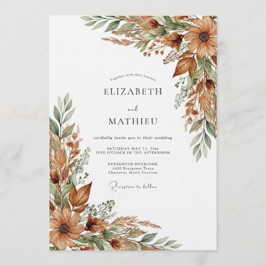 Invitation Mariage Rustique Ocre en Forêt (Devant)