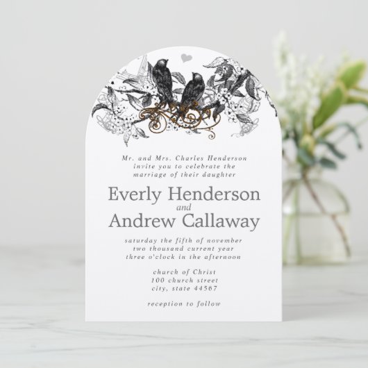 Invitation Mariage Rustique Oiseaux de l'Amour Fleur de Ceris (Debout devant)