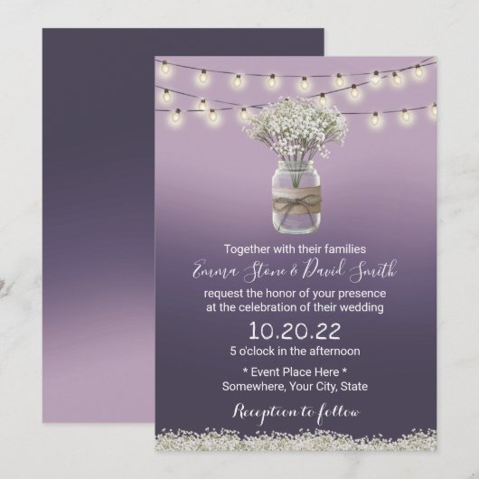 Invitation Mariage rustique Ombre Floral Purple de l'haleine (Devant / Derrière)