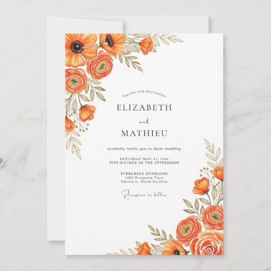 Invitation Mariage rustique orange brûlé vibrant (Devant)