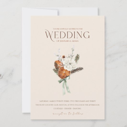 Invitation Mariage Rustique Orange Slices Fleurs blanches (Devant)