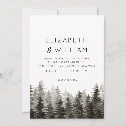 Invitation Mariage rustique Paine Trees (Devant)