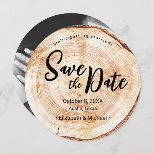 Invitation Mariage rustique photo Fiançailles Wood Grain (Devant / Derrière)