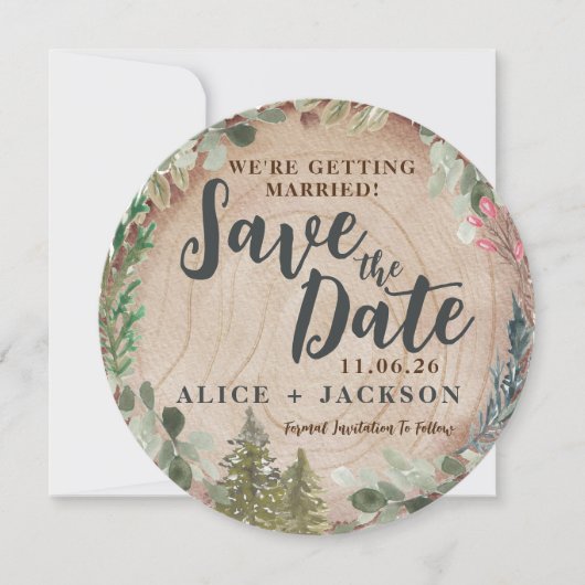 Invitation Mariage rustique Photo Wood Grain Enregistrer la d (Devant)