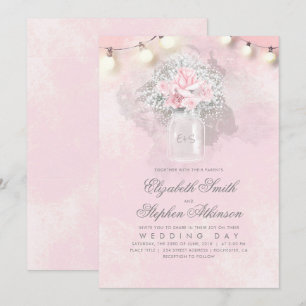 Invitation Mariage rustique Pink Floral Baby's Breath Mason J