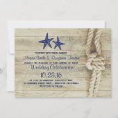 Invitation Mariage Rustique Plage Bois Flotté Corde Marine Bl (Devant)