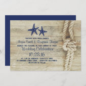Invitation Mariage Rustique Plage Bois Flotté Corde Marine Bl (Devant / Derrière)