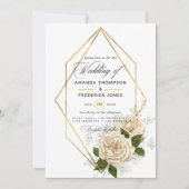 Invitation Mariage rustique polygonal floral ivoire (Devant)