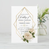 Invitation Mariage rustique polygonal floral ivoire (Debout devant)