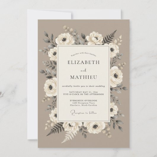 Invitation Mariage Rustique Raffiné Taupe (Devant)