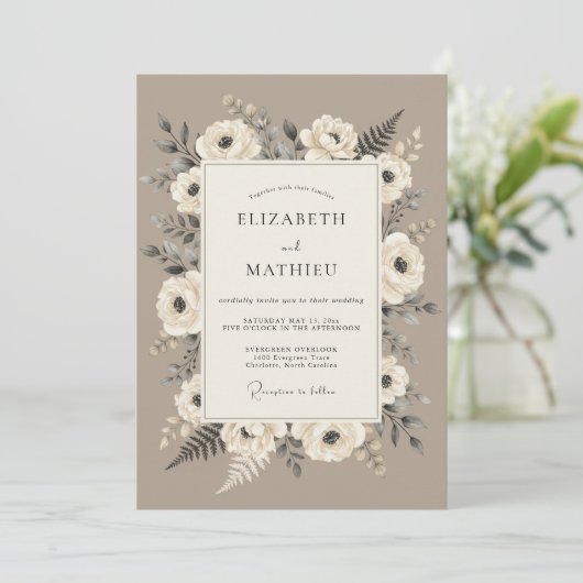 Invitation Mariage Rustique Raffiné Taupe (Debout devant)