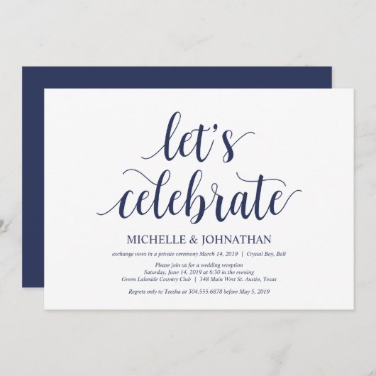 Invitation Mariage Rustique Réception de Fiançailles Bleu Nui (Devant / Derrière)