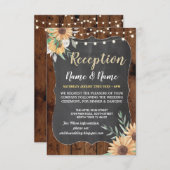 Invitation Mariage Rustique Réception Fleurie Bois Tournesol (Devant / Derrière)