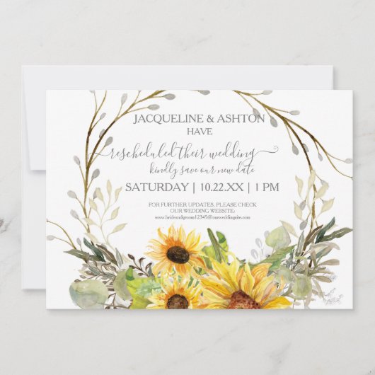 Invitation Mariage Rustique reprogrammé Script tournesol en b (Devant)