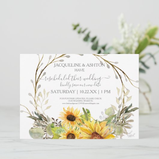 Invitation Mariage Rustique reprogrammé Script tournesol en b (Debout devant)