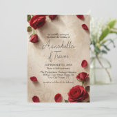 Invitation Mariage rustique romantique aux roses rouges (Debout devant)