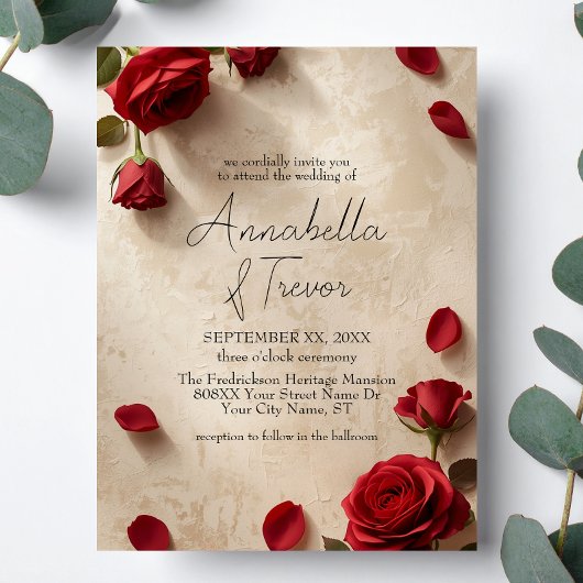 Invitation Mariage rustique romantique aux roses rouges