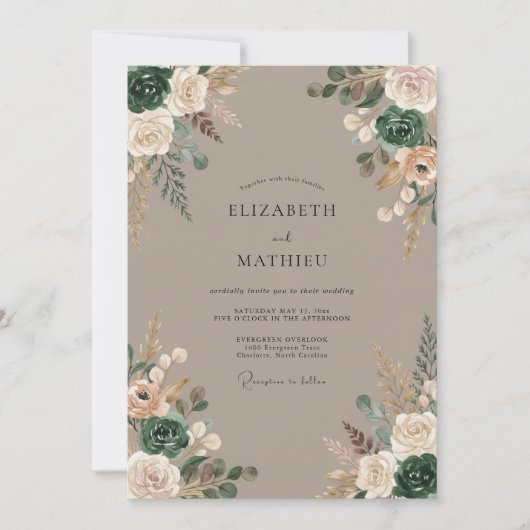 Invitation Mariage Rustique Romantique Fleur de Sauge (Devant)