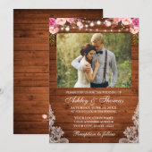 Invitation Mariage Rustique rose Floral Lumières dentelle (Devant / Derrière)