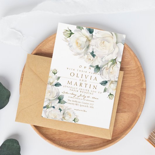 Invitation Mariage Rustique Roses Blanches