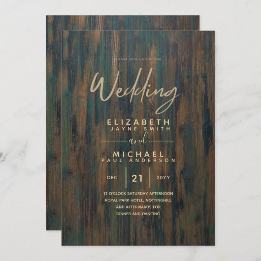 Invitation Mariage Rustique Rustique Gold Budget Invite (Devant / Derrière)