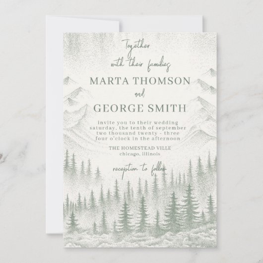 Invitation Mariage rustique Sage Green Mountain (Devant)