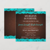 Invitation Mariage rustique sarcelle bleu et marron (Devant / Derrière)