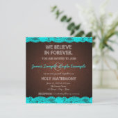 Invitation Mariage rustique sarcelle bleu et marron (Debout devant)