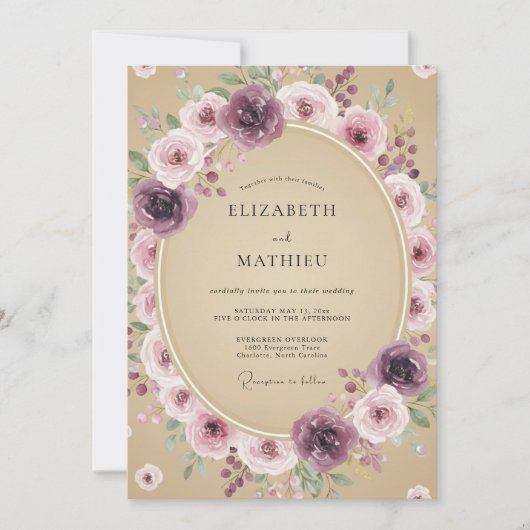 Invitation Mariage rustique serein mauve (Devant)