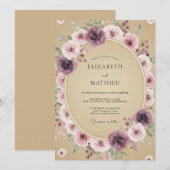 Invitation Mariage rustique serein mauve (Devant / Derrière)