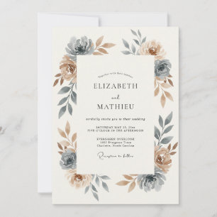 Invitation Mariage Rustique Sérénité Bleu Ardoise