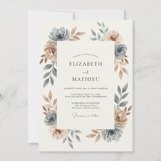 Invitation Mariage Rustique Sérénité Bleu Ardoise (Devant)