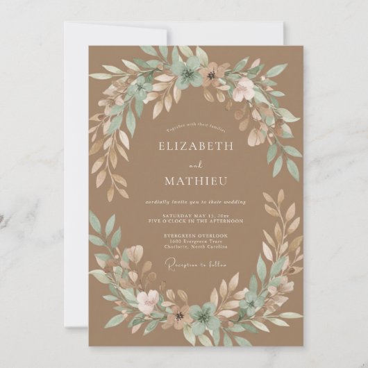 Invitation Mariage Rustique Sérénité Brun Chameau (Devant)