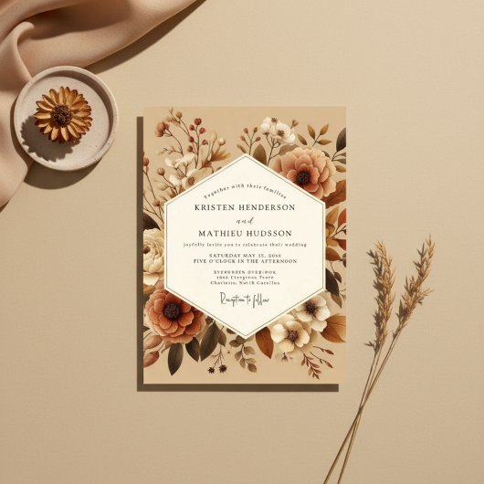 Invitation Mariage Rustique Sienne Fleurie