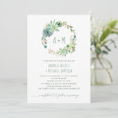 Invitation Mariage Rustique Succulents Cactus Aquarelle Wreat (Debout devant)