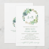 Invitation Mariage Rustique Succulents Cactus Aquarelle Wreat (Devant / Derrière)