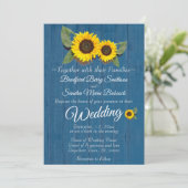 Invitation Mariage rustique Sunflower Bleu Bois (Debout devant)