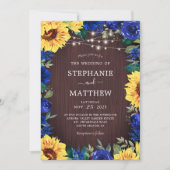 Invitation Mariage Rustique Sunflower Blue Floral Lumières (Devant)