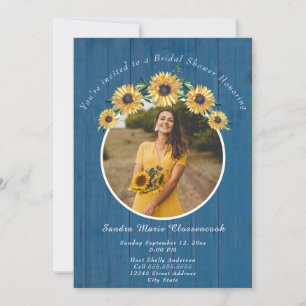 Invitation Mariage Rustique Sunflower Blue Wood Fête des mari