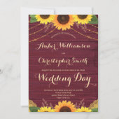 Invitation Mariage Rustique Sunflower Bourgogne (Devant)