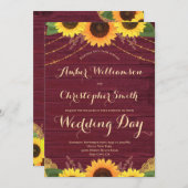 Invitation Mariage Rustique Sunflower Bourgogne (Devant / Derrière)