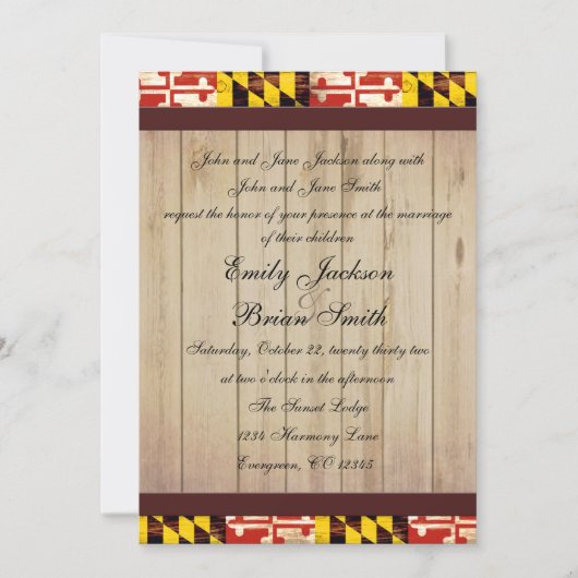 Invitation Mariage rustique sur mesure Maryland drapeau invit (Devant)